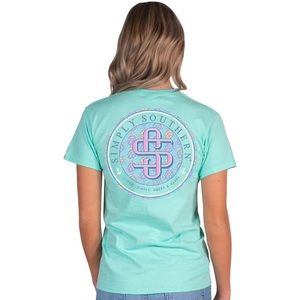 NWT Simply Southern mint Livin' Simply Sweet & Happy logo pastel w turtles Tee